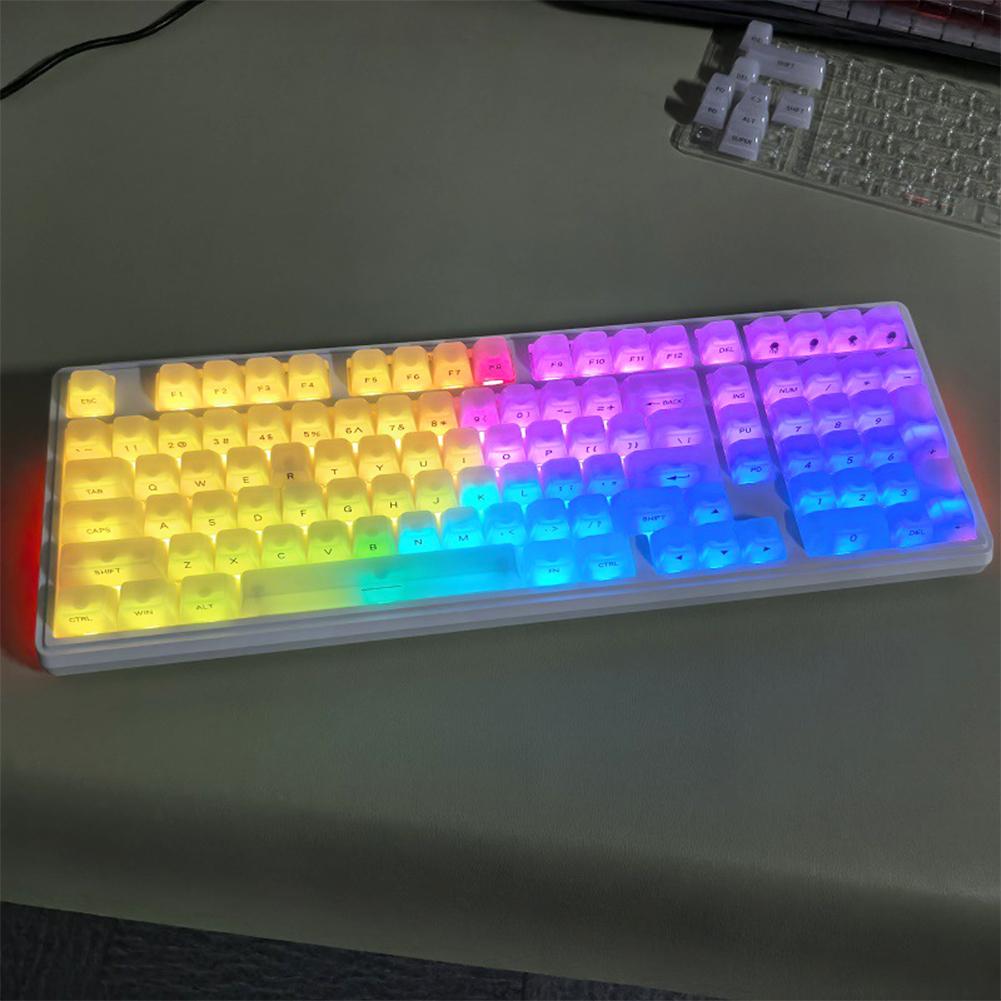 119 Keys White Side Print RGB Backlit Foggy Transparent Crystal PC Keycaps OEM Profile Creamy Keycaps for MX Switches Keyboard