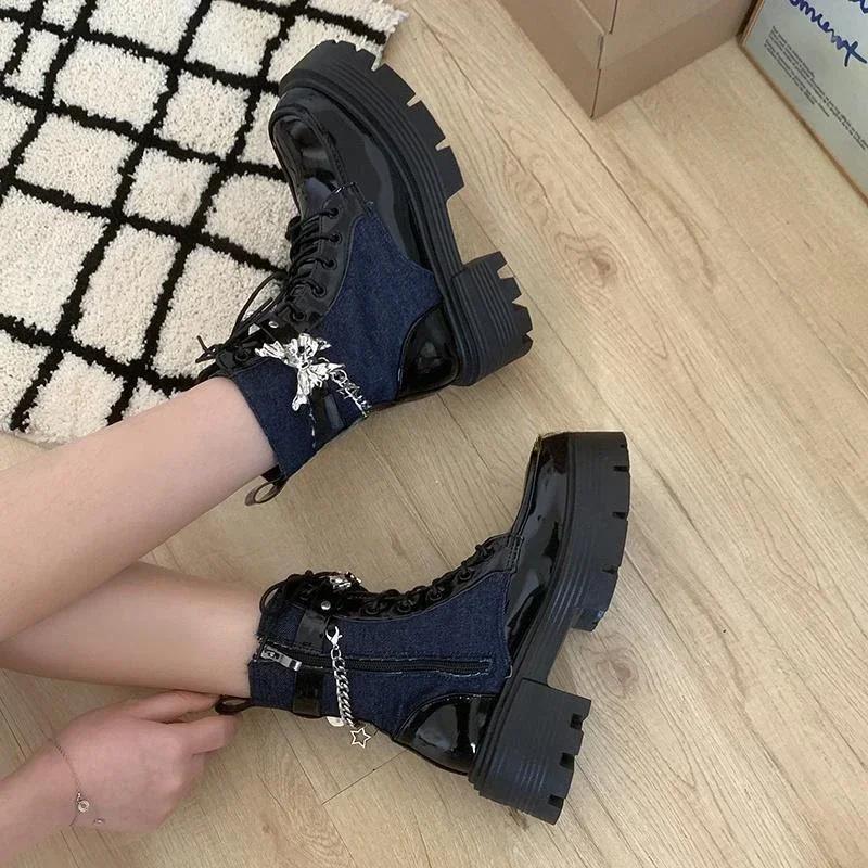 Fashion Ankle Boots for Women Elegant With Medium Heels Laces Lace-up Booties Biker On Offer Trend 2024 High Quality Woman Short Shoes