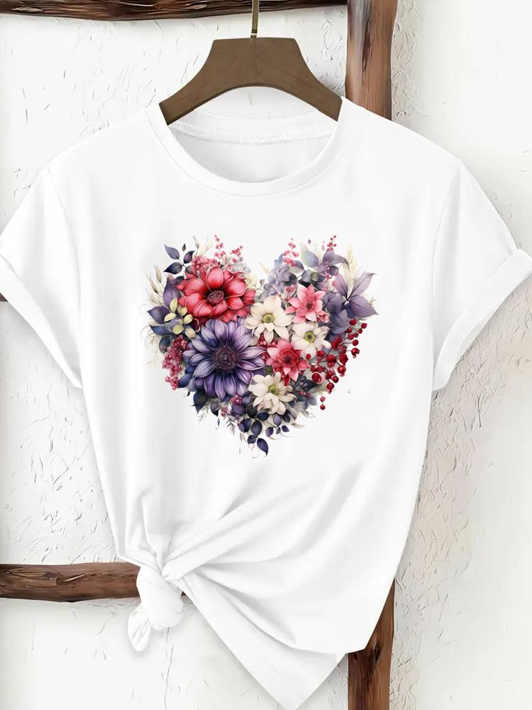 (Asian Size) Watercolor Flower Floral Women Clothing T Shirt Woman Print Tee Top Fashion Female Short Sleeve Graphic T-shirts