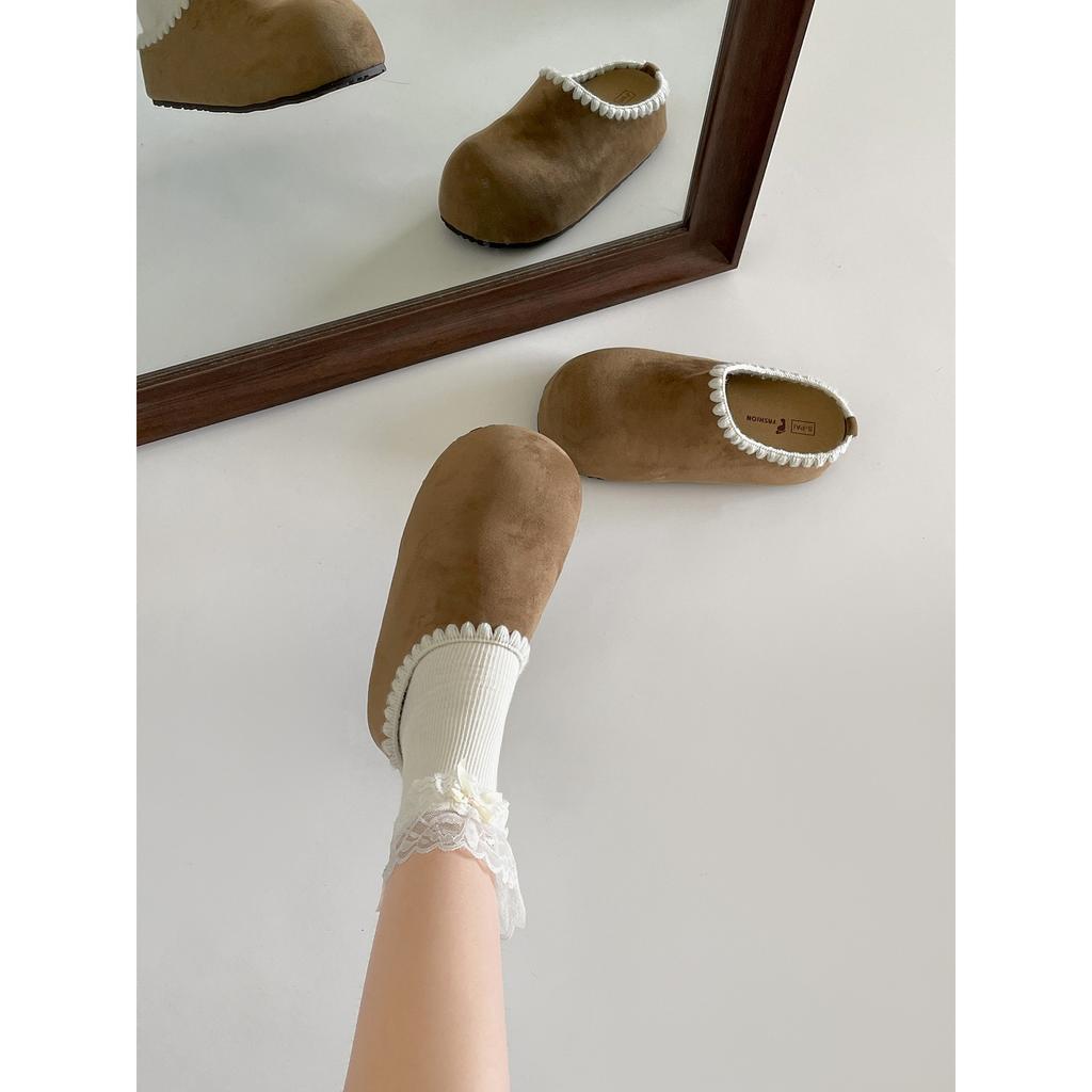 Retro white inner heightening bag head thick-soled slippers women's autumn outer wear 2025 new versatile soft-soled half-drag Birkenstocks