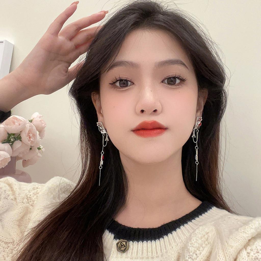 Sweet Korean Tassels Earrings for Women Playing Cards Dangle Drop Studs Ear Rings Sweet Temperament Earwear Accessories