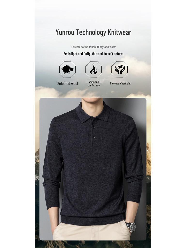 Men's Merino Wool Turn-Down Collar Sweater, Solid Color, Long-Sleeve, 2024 Autumn Collection
