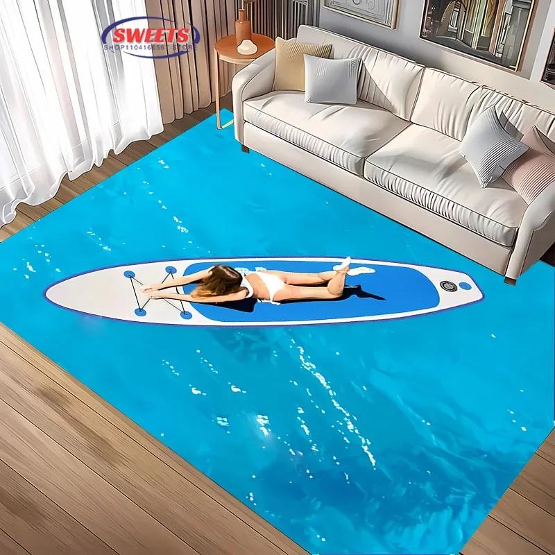 Fashion Sports Theme Carpet, Surfboard Rug for Home Living Room, Children's Bedroom Mat, Sofa Doormat  Floor Anti-slip Decor Rug