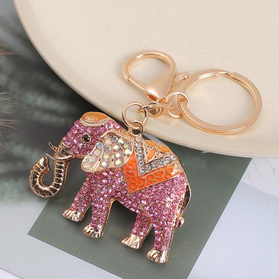 Keychain Sparkling Rhinestones Inlaid Elephant Design Keychain Pendant Enamel Oil Drip Process Smooth Edges Spring Buckle Key Holder Car Keys Good