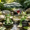 Wetterfeste Outdoor-Tierkunst Lustige Frosch Harzfigur, Neuheit Sitzende Tanzende Skulptur mit Dekorativen Handarbeiten für Terrasse Lotusblatt/Wein