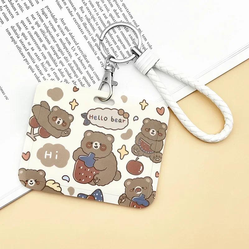 Horizontal Cute Cartoon Push Pull Card Covers Bus Card Sleeve Game Cards Case Credit Card Holder Lanyard Work Permit Holder