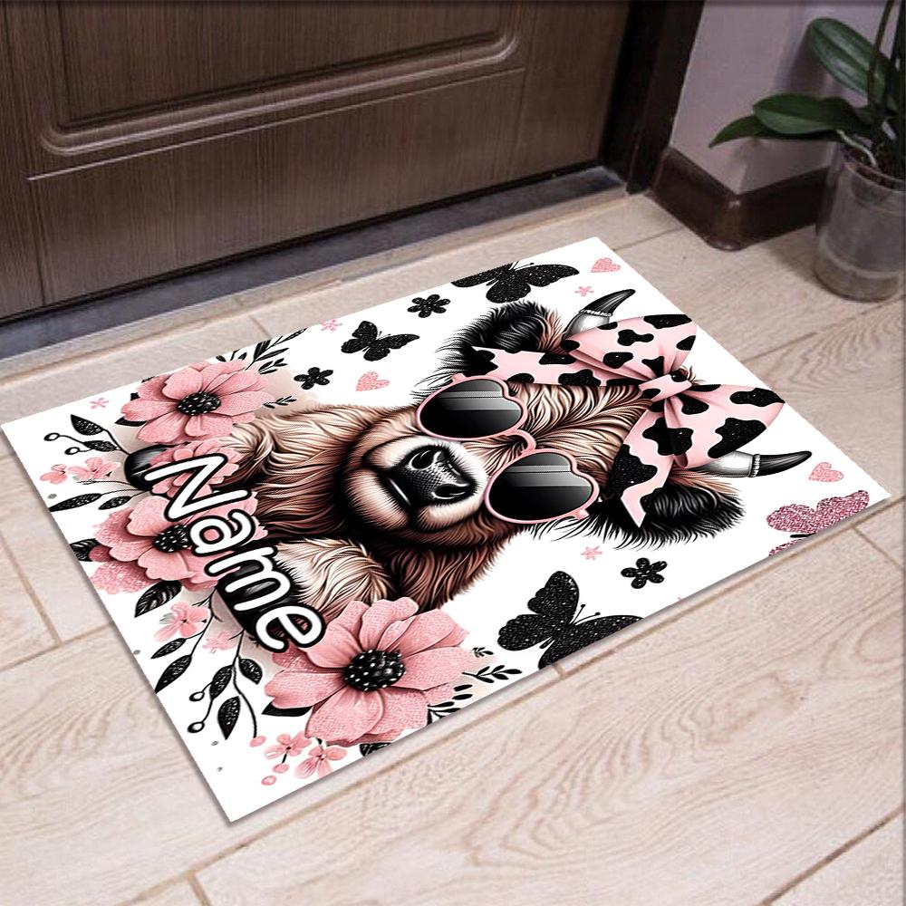 Custom Name Cow Printed Carpet,Rug for Office Chair Living Room Bedroom Kitchen Room Decor Gifts.