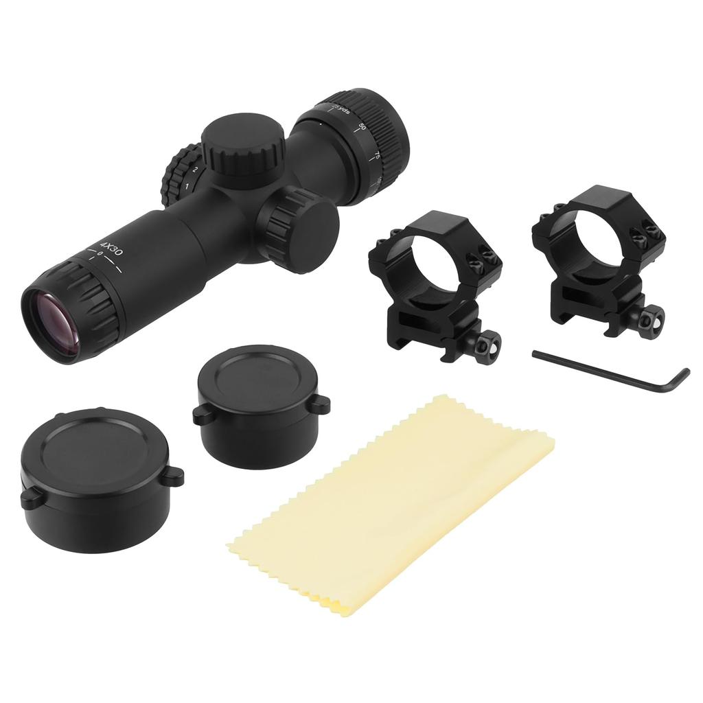 FOCUHUNTER 4x30 AO Compact Scope with Parallax Adjustable Focus, 5-Level Red and Green Reticle, 12MOA, 1200G Recoil, IP67 Waterproof, 16.5cm Long,