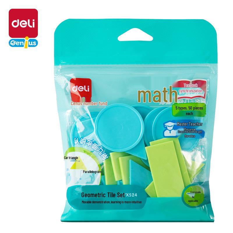 Deli YX524 Math Geometric Learning Shapes: Round, Rectangular & Square Pieces for Primary School