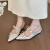 French bow toe half slippers for women, one foot high heels, cool slippers, fairy style bow sandals for women