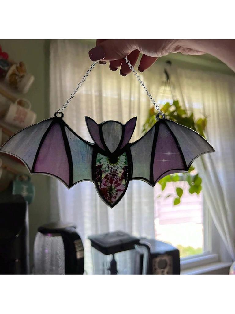Halloween Decor Acrylic Stained Bat Suncatcher Hanging Ornament Goth Car Accessories Bat Car Hanging Accessories Gift for Women