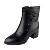 Soft Leather Soft Sole Thick Heel High Heel Fashion Boots Women's 2025 New Women's Boots Fleece Boots Side Zipper Medium Boots Women's Tide