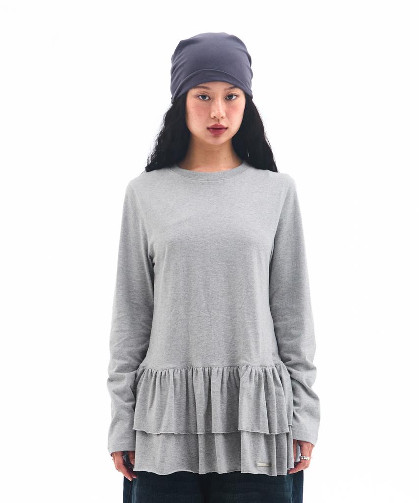 AMES-WORLDWIDE Frill Layered Longsleeve Tee Gray