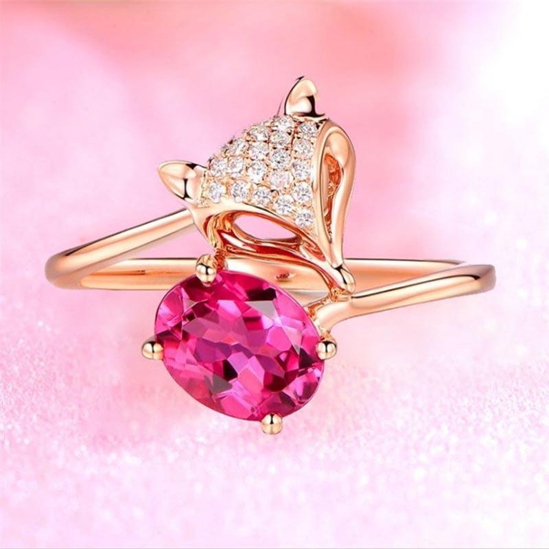 Bella Box New Design Open Ring  Woman Fox Animal Ring With Oval red zircon Party Wedding Jewely