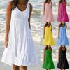 Summer White O Neck Sleeveless Ruffles Loose Beach Dresses Women Boho Solid Color Elegant Sundress Club Party Midi Vestidos