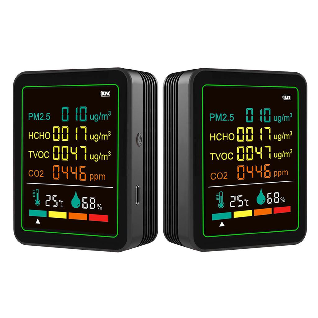 Air Quality Meter 6 in 1 CO2 TVOC HCHO PM2.5 Temperature Humidity Detect Tester Indoor Portable