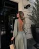 2024 Autumn European & American Long Backless Lace-Up Casual Dress
