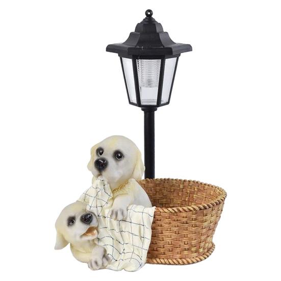 Garden Statue with LED Solar Lamp Weather Resistant Automatic Charging Outdoor Patio Sculpture Decor LED Light