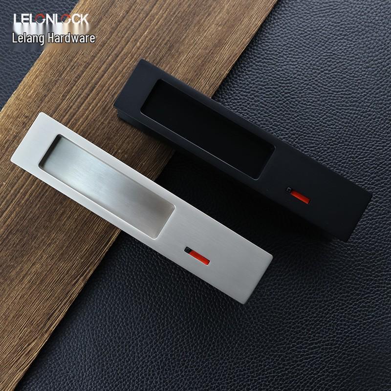 Universal Recessed Handle Sliding Door Lock for Bathroom, Kitchen, and Balcony Satin Nickel BK