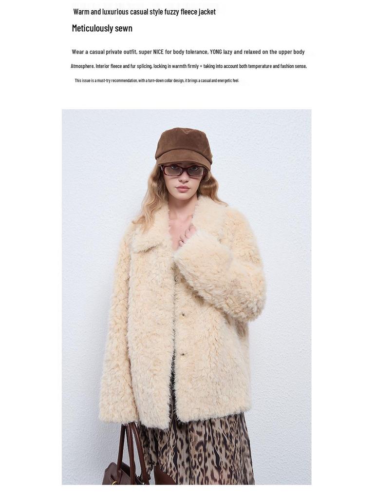 Women's 2025 Faux Fur Lamb Wool Coat - Fluffy, Loose Fit for Autumn & Winter