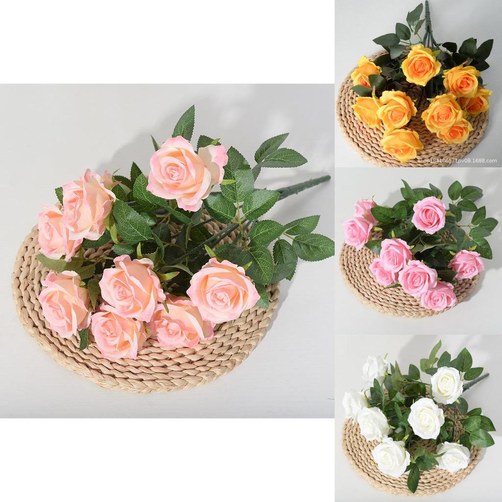 Realistic Faux Rose Display Nine Head Flowers For House Decor Photography Studio And Outdoor Settings