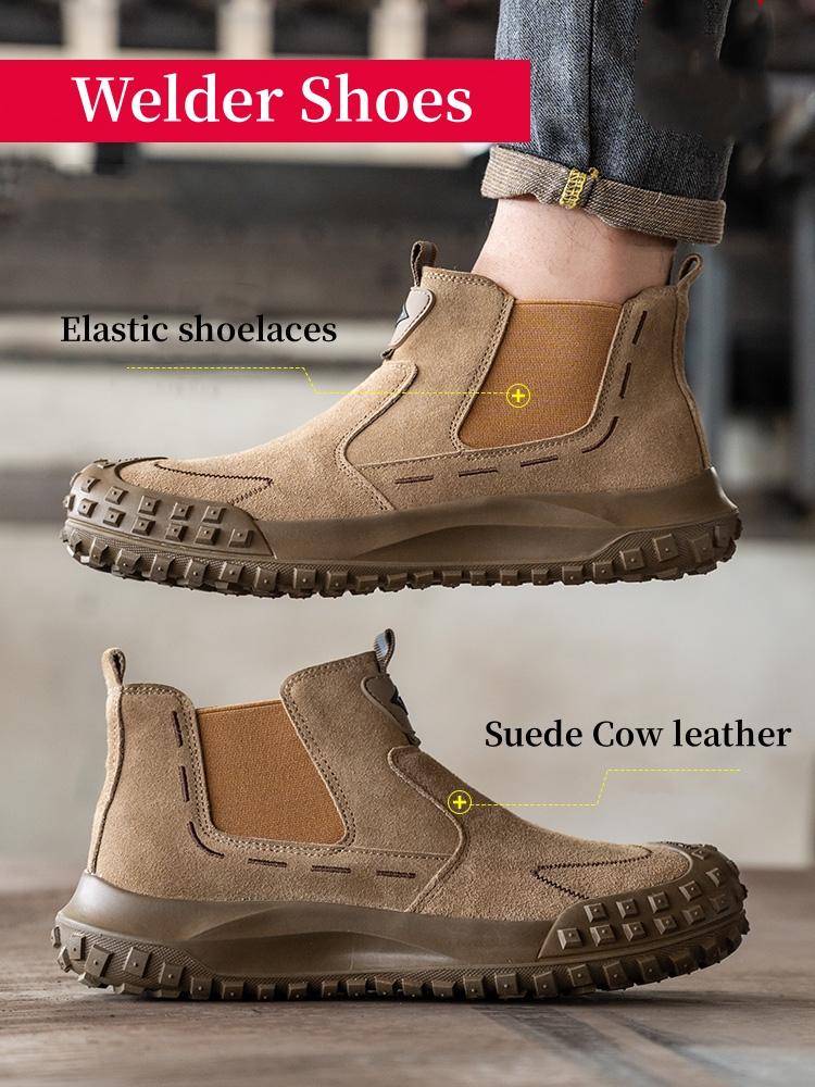 Sicherheitsschuhe für Herren, mit Stahlkappe, für Schweißer, stichsicher, funkensicher, Arbeitsstiefel für Herren, Bauschuhe mit Anti-Smash-Funktion