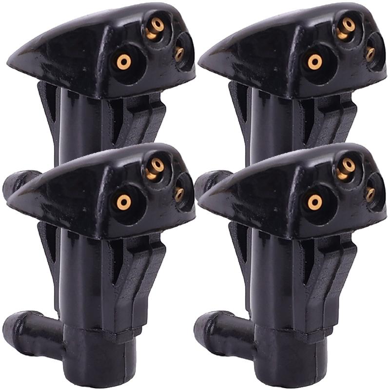 1/4PCS Car Windshield Wiper Washer Spray Nozzle Fits Most Auto Models Car 3 Holes Windshield Washer Nozzle Wiper Water Spray Jet Black - 4pcs