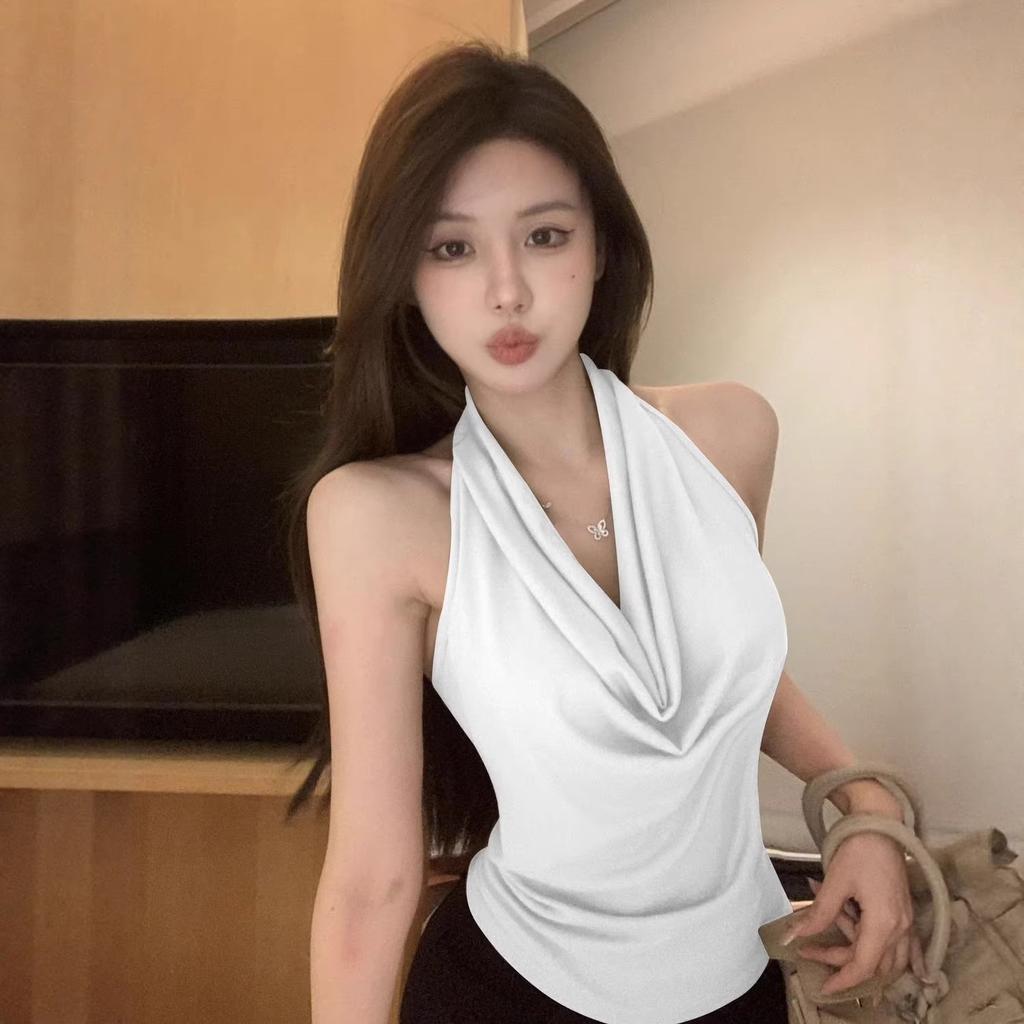 Summer Pure Desire Spice Girls Ins Sleeveless Halter Swing Neck Suspender Vest New Design Bottom Top Women's T