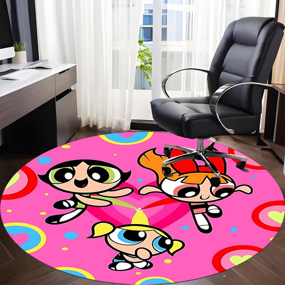 1pcPowerpuff Girls Office Round Area Rug, Indoor Mat Suitable For Office, Under Office Chairs Bedroom Living Room Home Decor, Room Deco