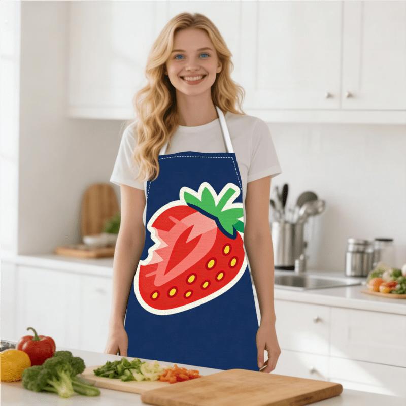 

1pc Cute Strawberry Print Kitchen Apron for Women Funny Baking Cooking Bib with Pocket 38X47cm(15X19in)