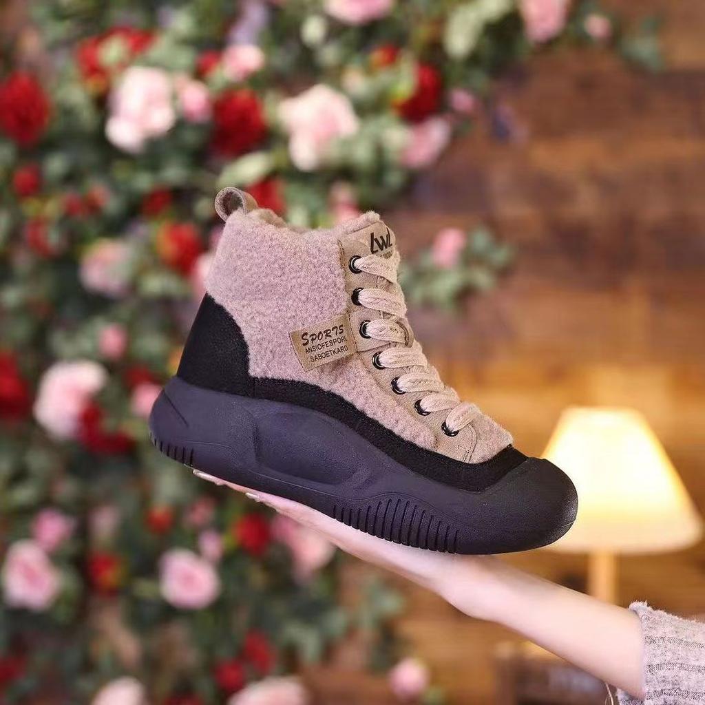 Autumn and winter velvet versatile cotton boots foreign thick-soled fluffy shoes flat-soled soft-soled casual snow boots women