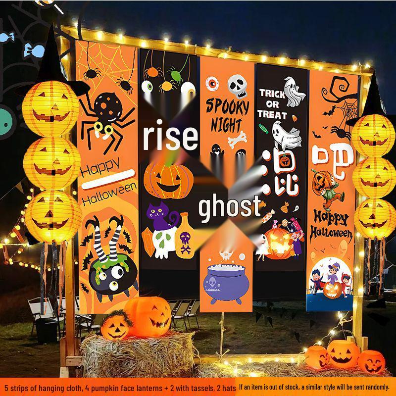 Halloween Förskola Bar Utomhusdekor: Hängande pumlykta & Fotorekvisita-prydnader