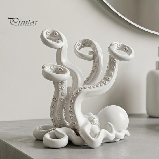 Cute Desk Accessories 3D Printed Octopus Toothbrush Holder, Creative Space Saving Organizer, Durable Small Item Organizer PLA Material Stable