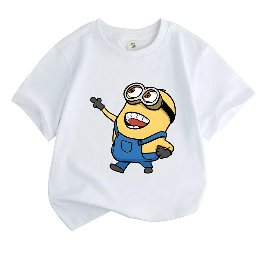 Kids Boys Girls 100% Cotton O-neck Short Sleeve T-Shirt, Cute Cartoon Yellow Minion Character Print Casual Soft Breathable Summer Daily Tee Tops for C