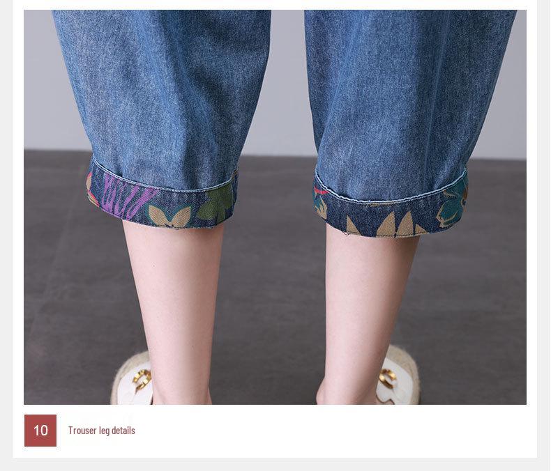 Mámin letní džínový set: Top s krátkým rukávem a kulatým výstřihem & Sedmibodové kalhoty pro ženy středního a staršího věku