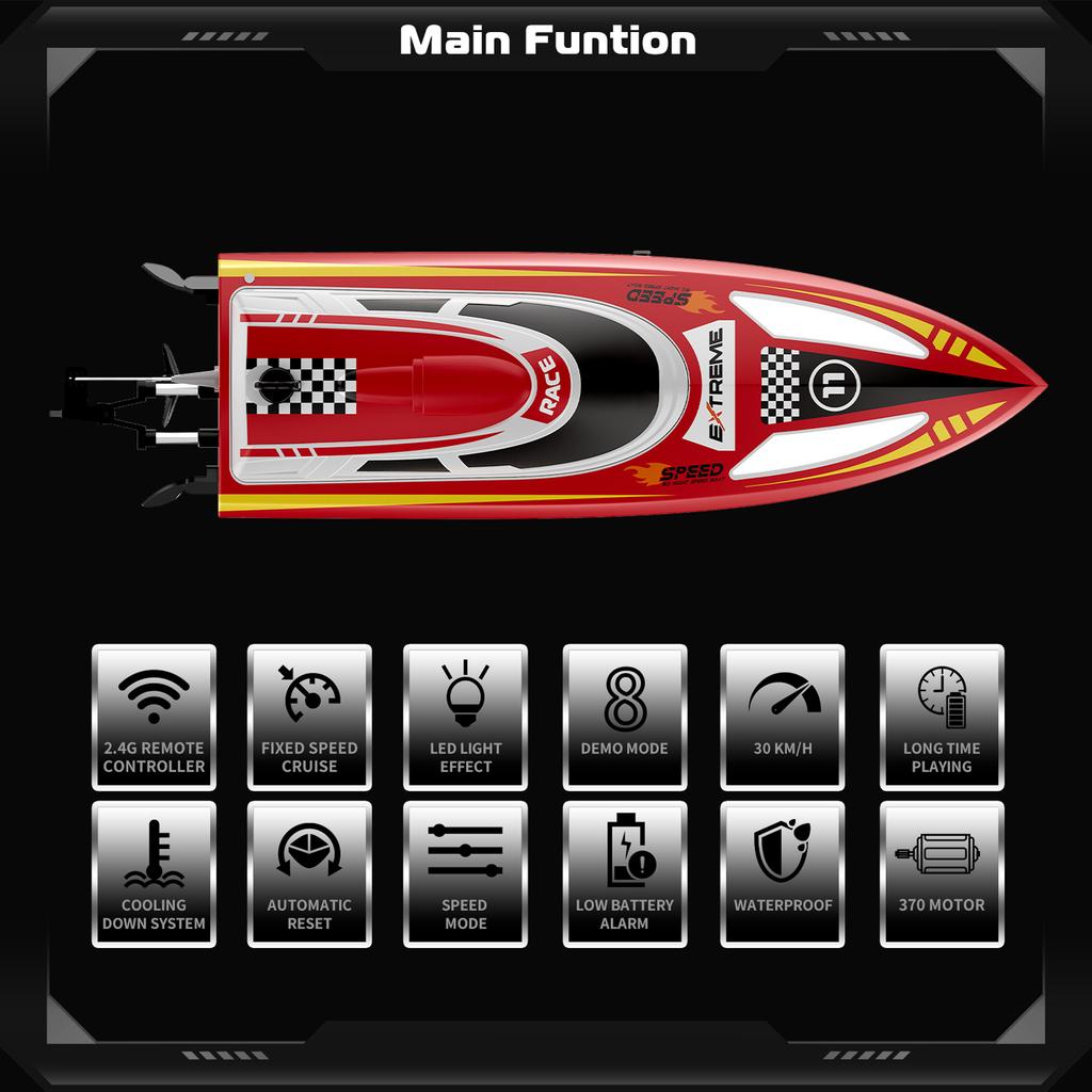 30KM/H High Speed Remote Control Boat 2.4GHz Boat for Adults Water Cooling System Low Power Reminder