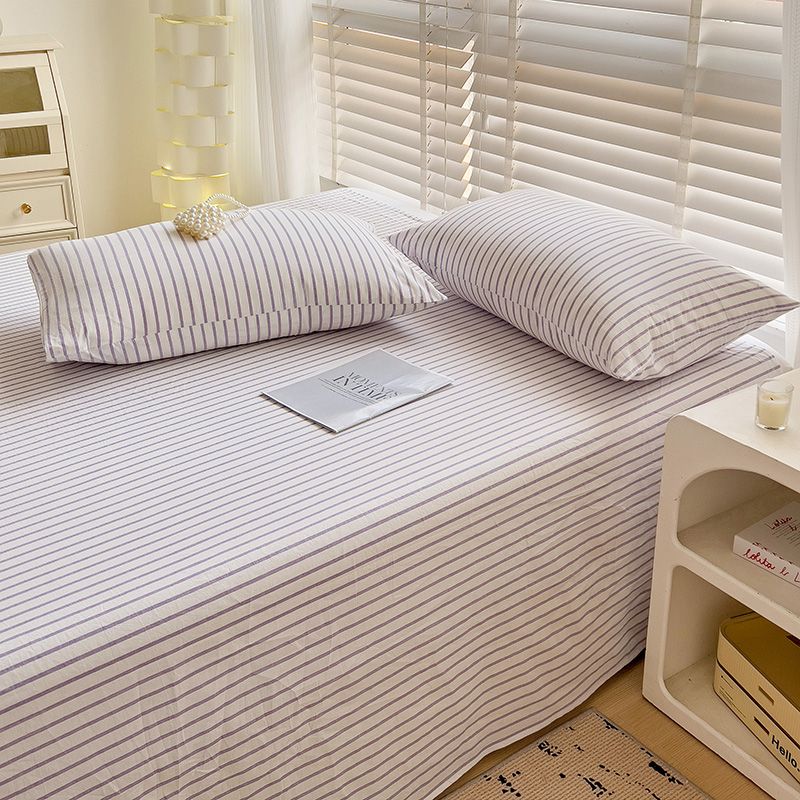 New Thick Minimalist Striped Brushed Bed Sheet for Single Double Student Dormitory