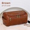 With Handle Men Toiletry Bag PU Leather Makeup Pouch Cosmetic Storage Bag  Bathroom