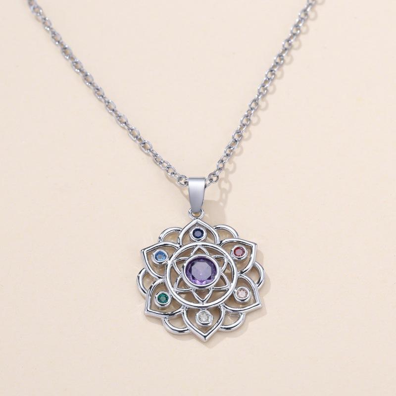 

New Hot Sale Round Purple Edge Colorful Lotus Necklace