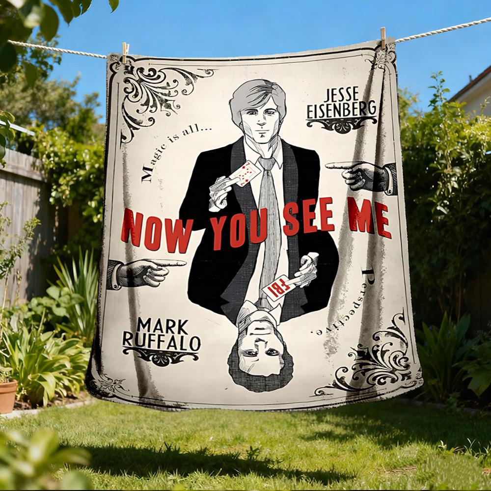 1pc Now You See Me Outdoor Flannel Blanket, Cozy & Warm Soft Te Playful Design, Napping Camping,