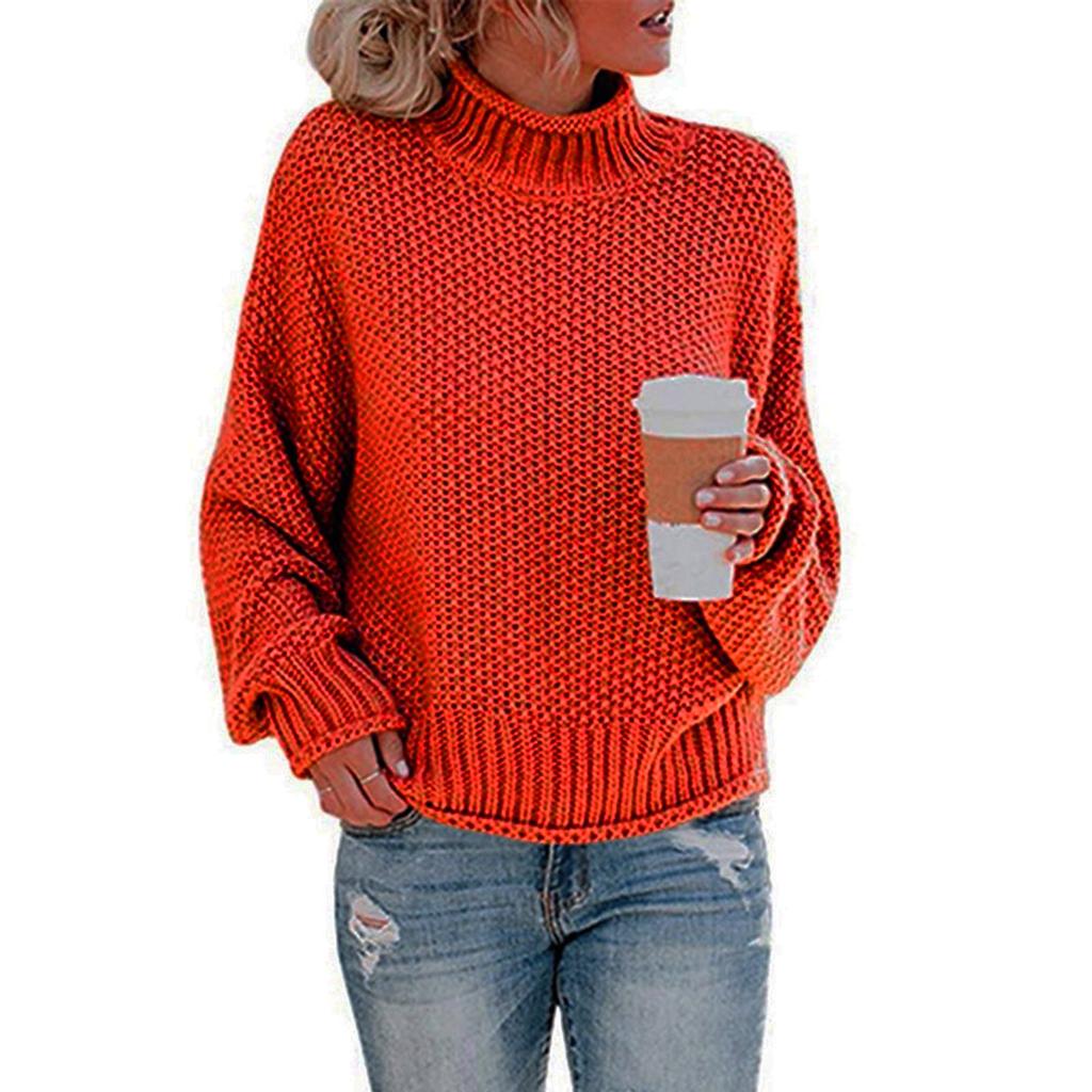 Women's Loose Casual Color Round Neck Sweater Thick Thread Pullover Top