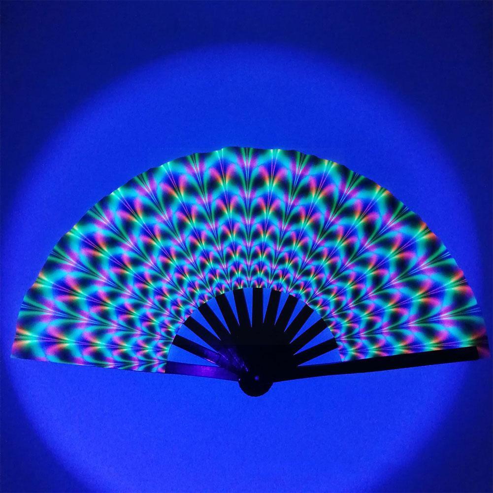 33cm Large Folding Hand Rave Fan Chinease/Japanese Music Colorful Fan Gradient Reflective Festival Dance Fan Fan Gifts Fold Q4C5