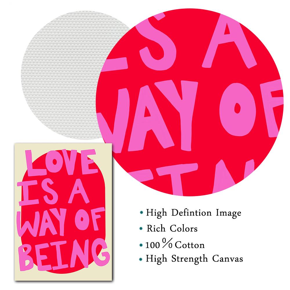 Love Is A Way Of Being Text Quote Posters Vivid Soft Pink White Canvas Painting Modern Maximalist Picture Living Room Home Decor