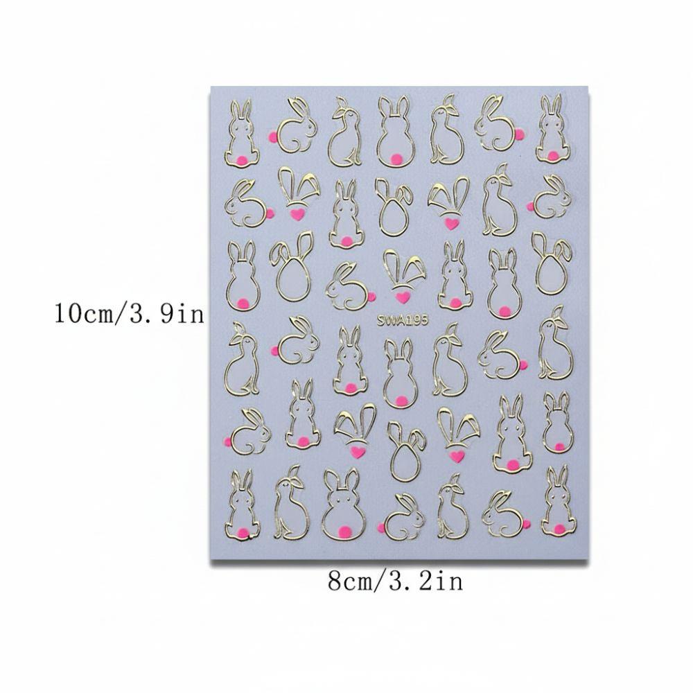 Rabbit Ears Nail Art Decals Waterproof Nail Decals New Easter Rabbit 3D Nail Stickers  Manicure DIY