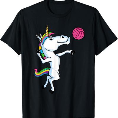 Grappige Eenhoorn Sporten Volleybal Magische Bal Speler Atleet T-Shirt