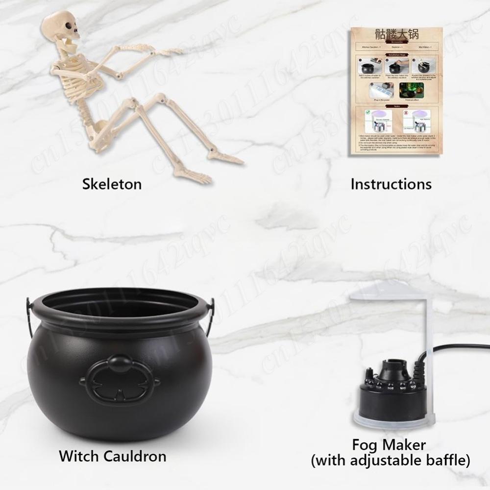 Party Scary Prop Trick Or Treat Candy Witch Bowl LED Mist Maker Skeleton Black Cauldron Pot Halloween Scary Prop House Decor