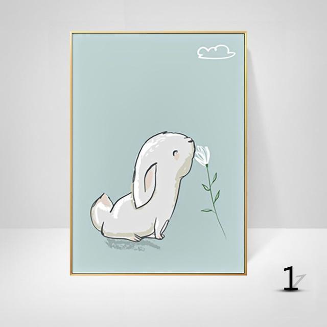 Cartoon Animal Canvas Painting Elephant Rabbit Balloon Children's Room Decorative Painting Creative Art Hanging Painting