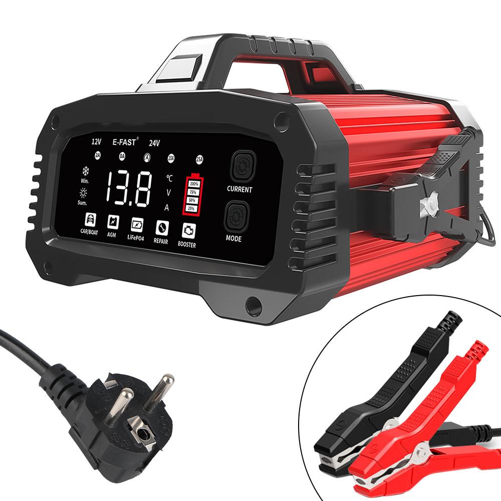 25A/15A Smart Car Battery Charger for 12V-24V Motorcycle Lead Acid AGM GEL LiFePo4 Batteries Portable Car Booster Pulse Repair