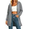 Cardigan da donna casual alla moda con cappuccio, chiusura lampo, manica lunga, vestibilità ampia con spacchi laterali