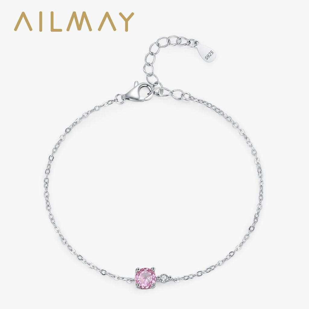S925 Sterling Silver Cherry Blossom Pink Sugar Cube Bracelet - Women's Korean Simple Versatile Design